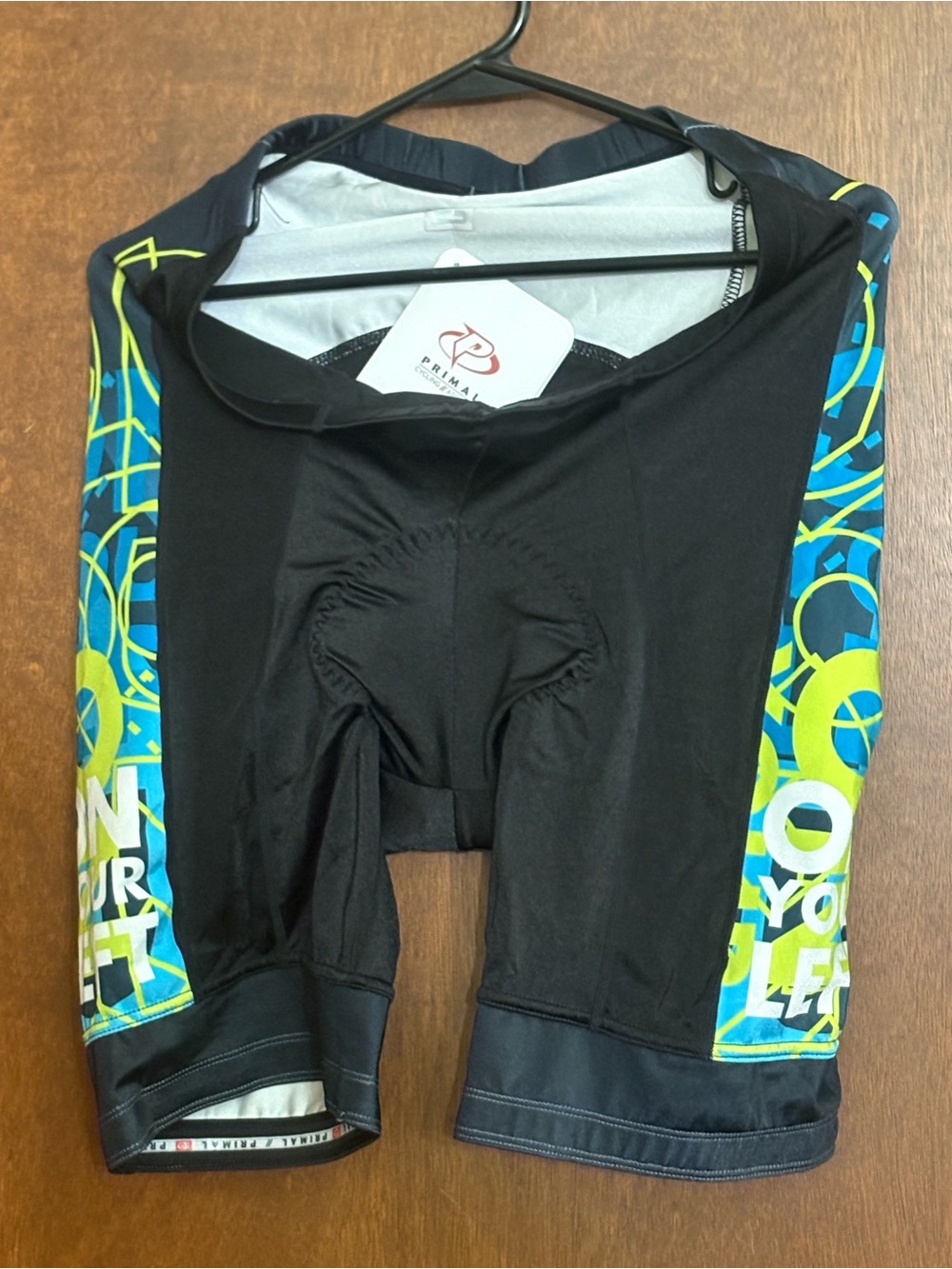 Primal Men’s Black Athletic Cycling Shorts with Blue & Lime Side Panels